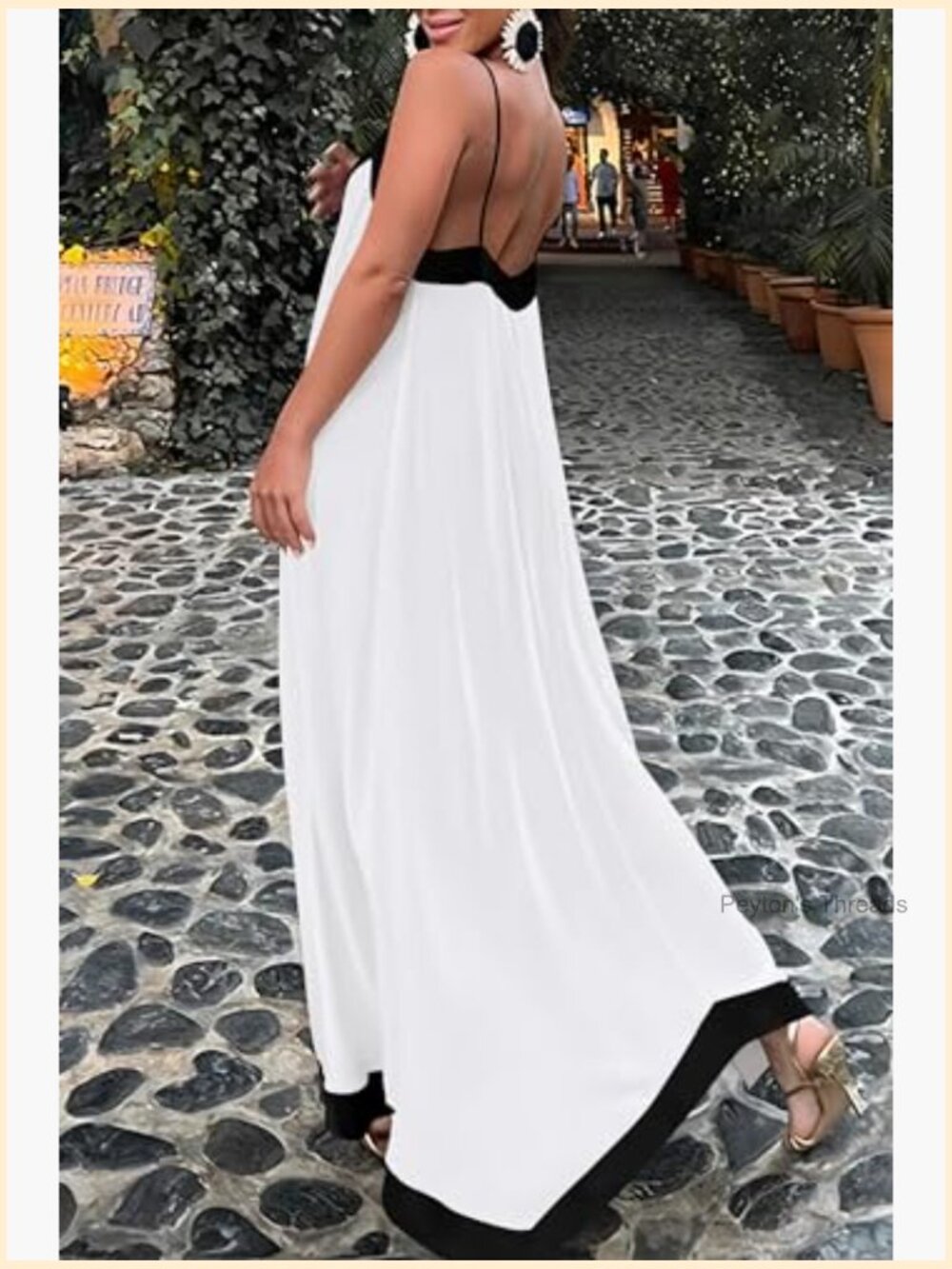 V Neck Spaghetti Strap Maxi Dress Sleeveless Flowy A-Line with Pockets - Picture 3 of 7